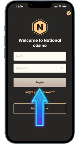 Enter email and password on National Casino