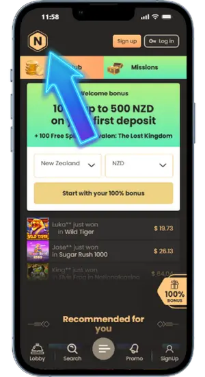 National Casino login screen